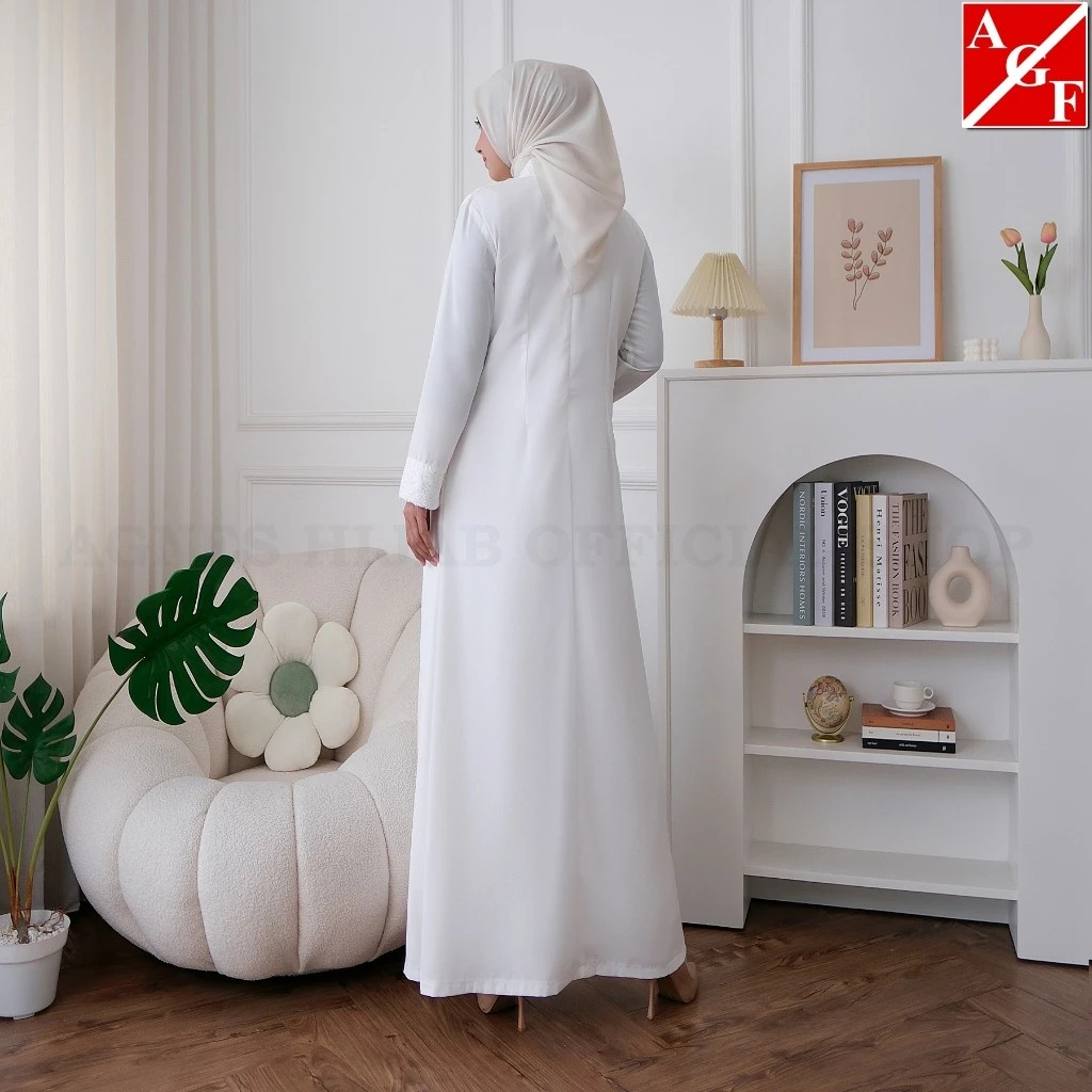  Agnes Hijab Kamila Dress Gamis Putih 