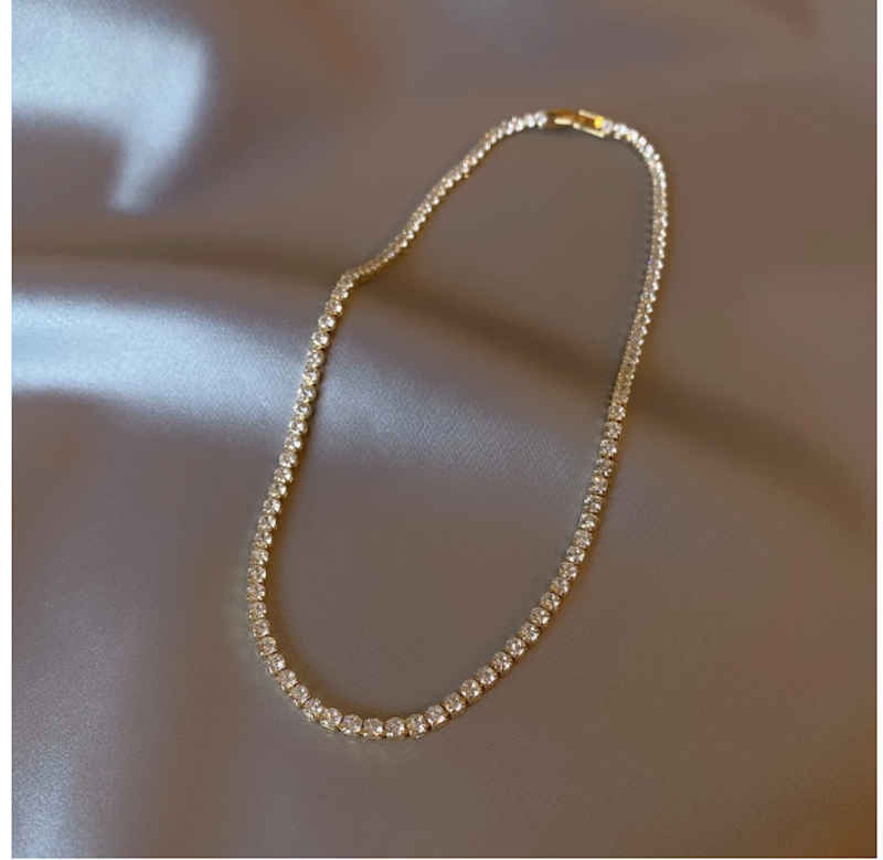 Kalung Tennis Full Batu Permata Bling Choker Gold 33 cm 2