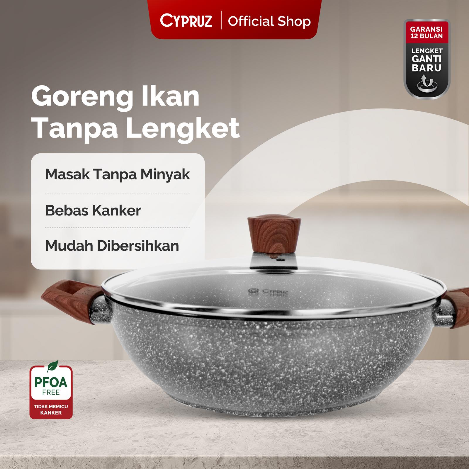 Cypruz Wok Pan & Lid Grey Marble Series  2