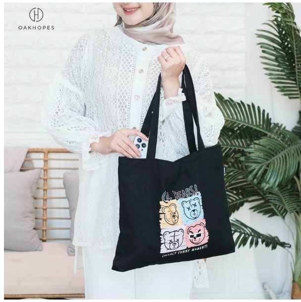  Oakhopes Tas Tote Bag Kanvas Resleting