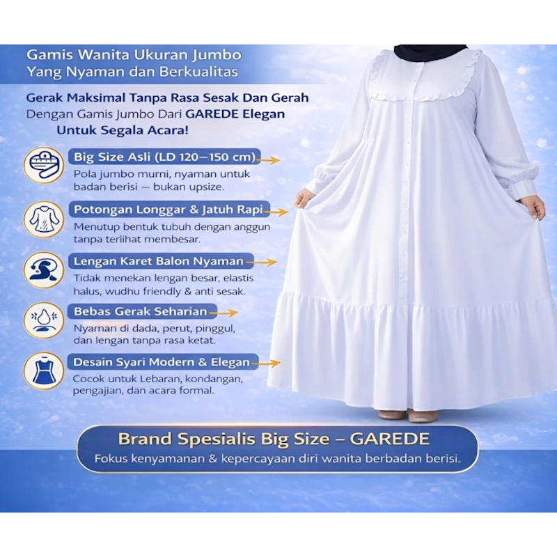 Garede Gamis Jumbo Syari Putih Polos 3