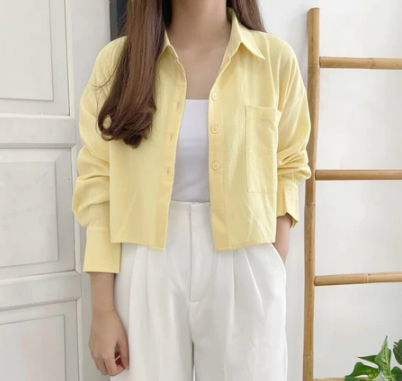  Kemeja Gita Rami Crop Linen Korean Style