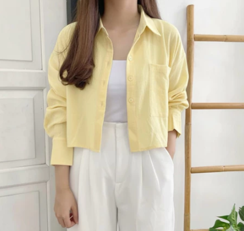 Kemeja Gita Rami Crop Linen Korean Style 3