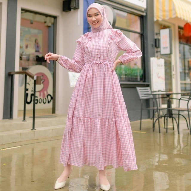 HijabChic Haima Dusty Pink Gingham Dress