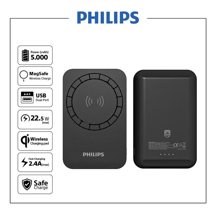 Philips Electronics Nederland B.V. Philips Magsafe Wireless Charger Power Bank 5.000 mAh DLP9339N