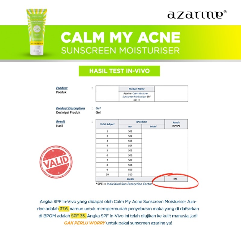 Wahana Kosmetika Indonesia Azarine® Calm My Acne Sunscreen Moisturiser SPF 35 PA+++