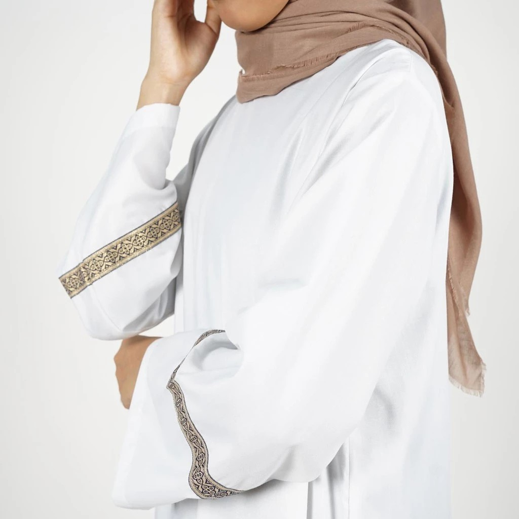  Dailyoutfits Abaya Gamis Classic White Etnic Stripes