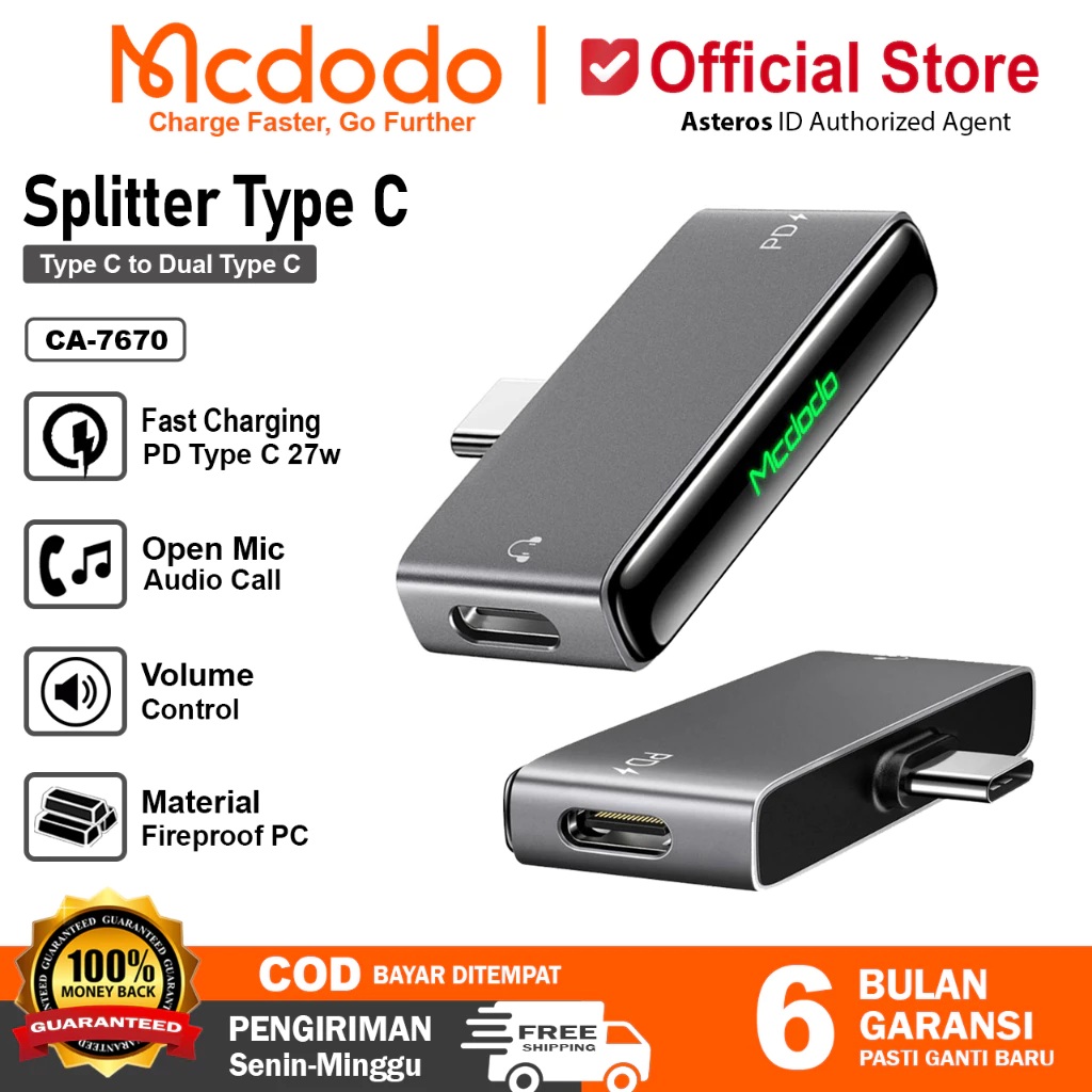 MCDODO Type-C to Dual Type-C 60W Audio Adapter 5