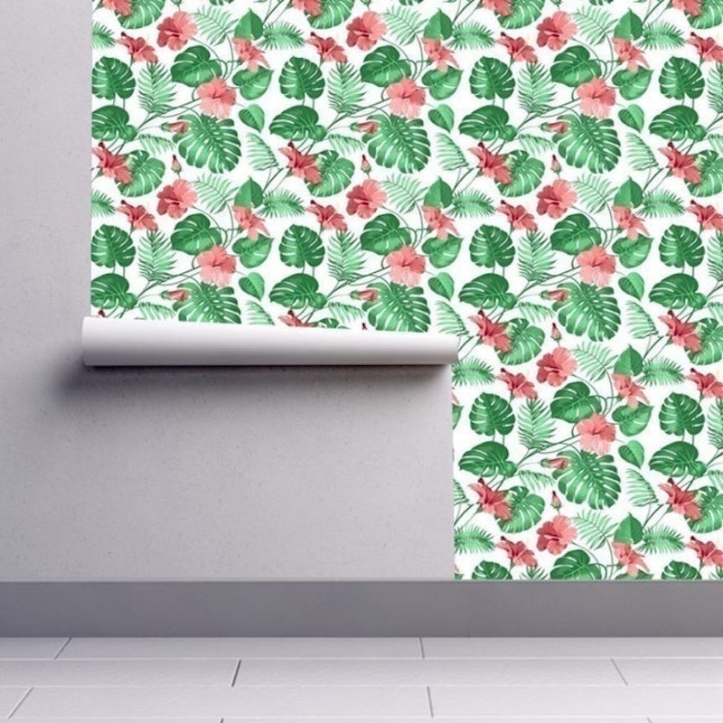 Wallpaper Dinding Motif Bunga Petunia dan Monstera 2