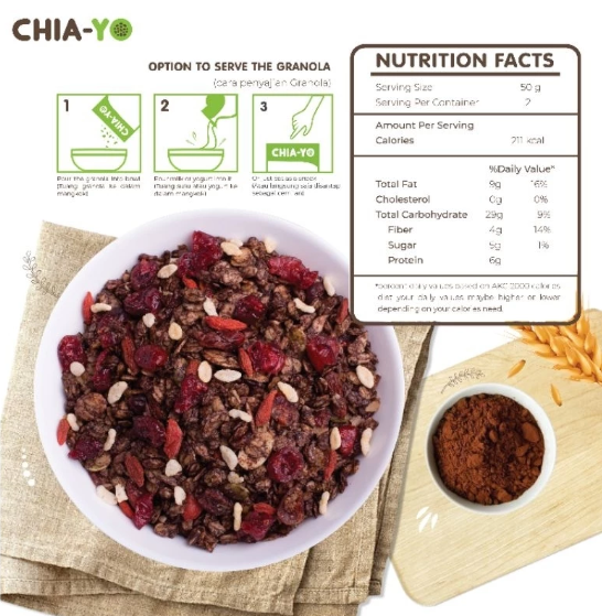 Chiayo Sehat Indonesia Chia-Yo Homemade Granola Dark Chocolate