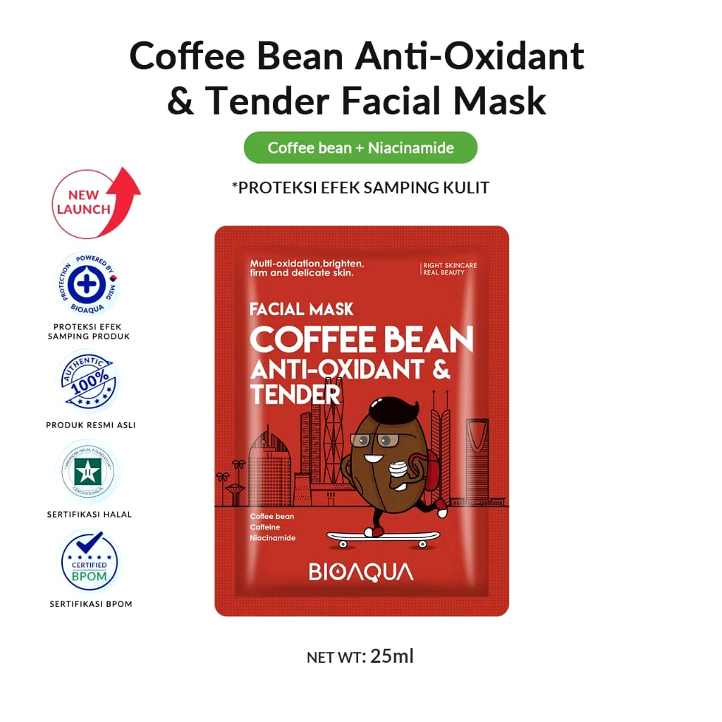Permata Indo Kav BIOAQUA Coffee Bean Anti-Oxidant & Tender Facial Mask