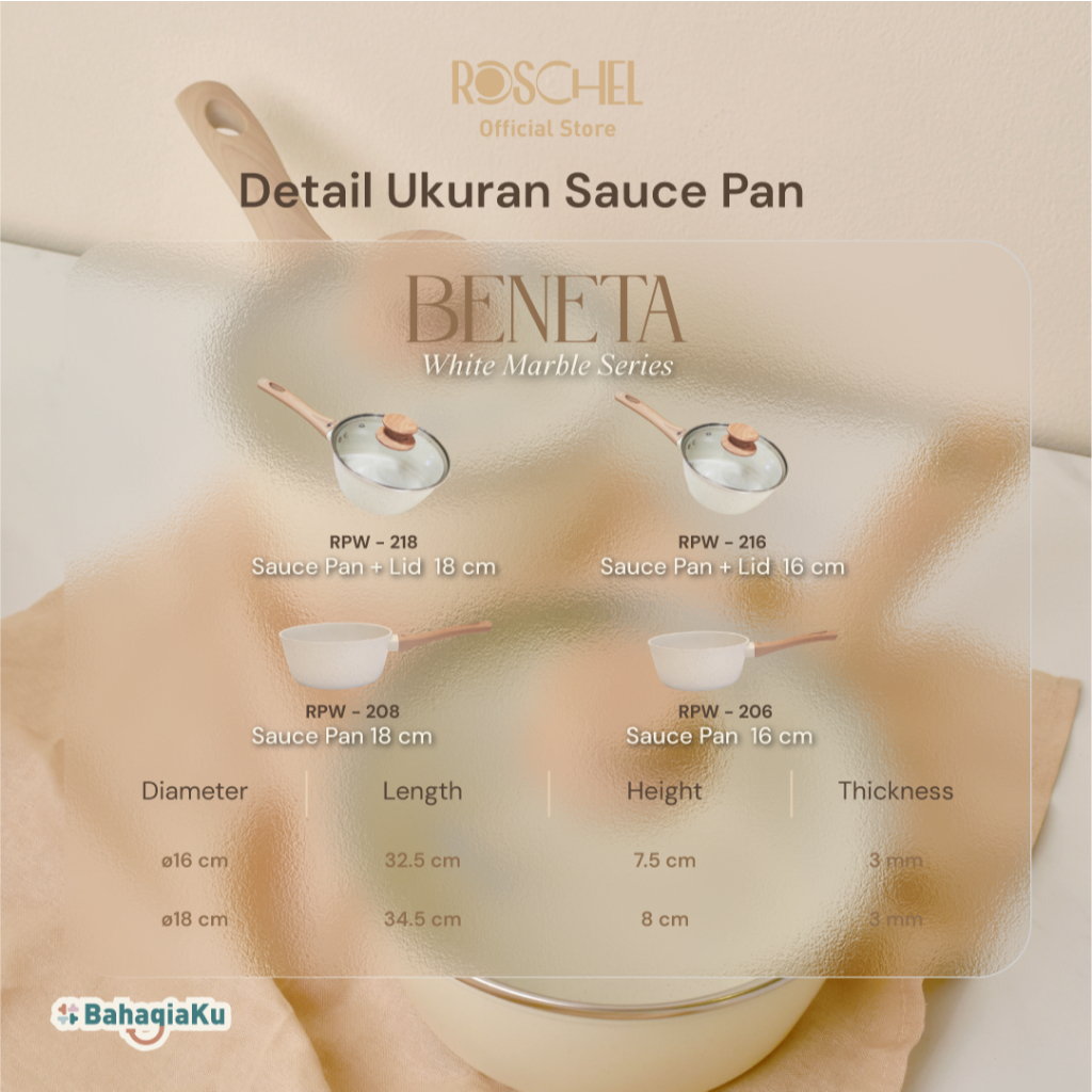 Roschel Beneta White Marble Series Sauce Pan