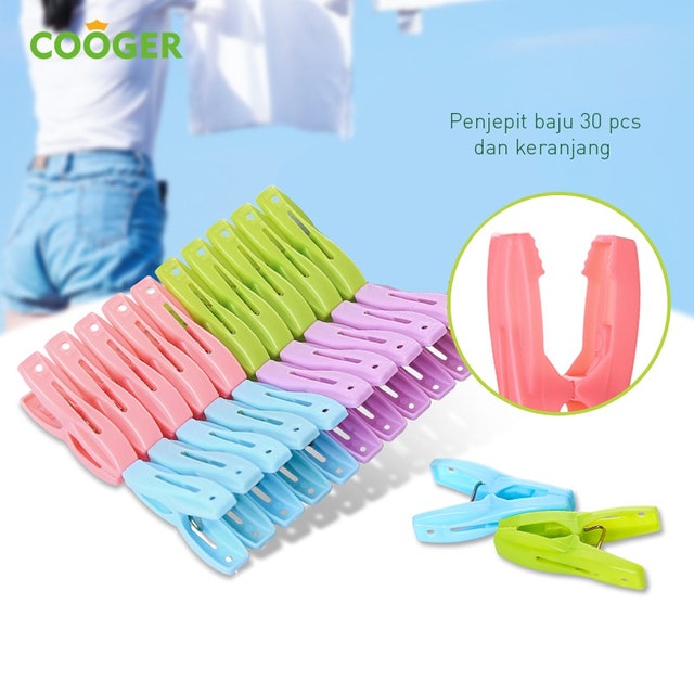 COOGER  Jepitan Jemuran Warna Warni dengan Wadah Keranjang