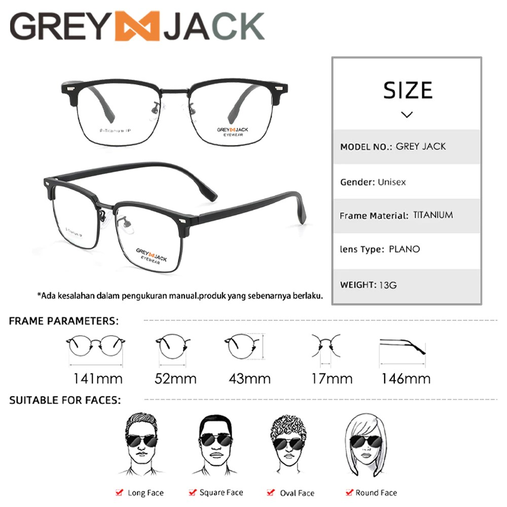 Grey Jack Eyewear Grey Jack Frame Kotak Black Silver  152