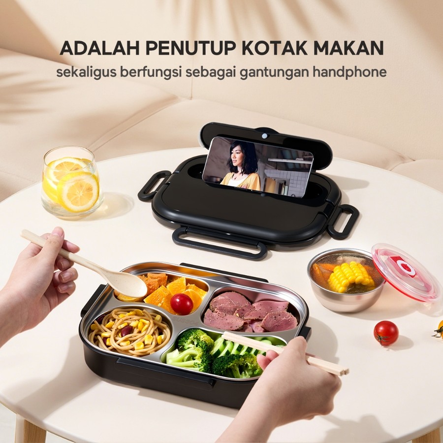 Dawey Etech Indonesia Ecentio Lunch Box Stainless Steel Anti Tumpah Set Tas Bekal