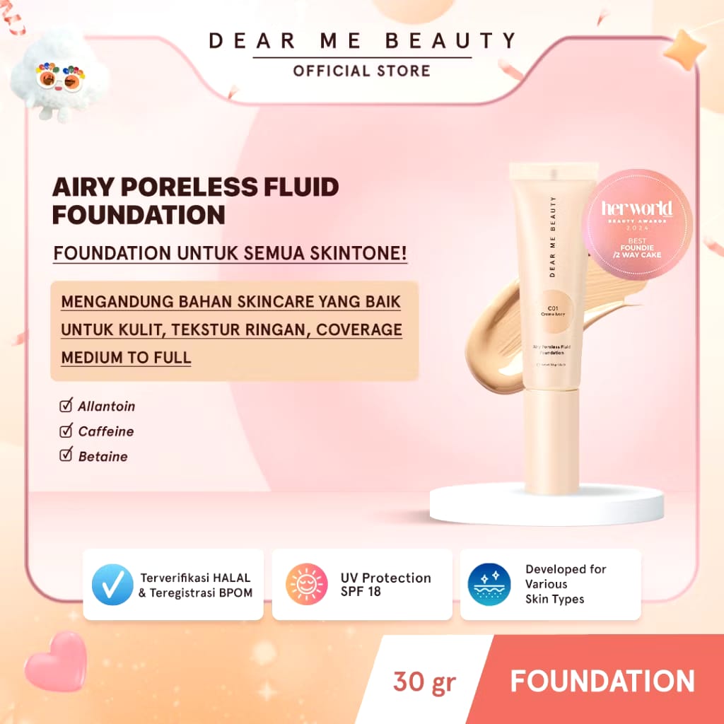 Garland Cantik Indonesia Dear Me Beauty Airy Poreless Fluid Foundation W02 Golden Beige