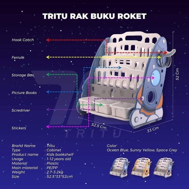 TRITU Rak Buku Anak Model Roket 