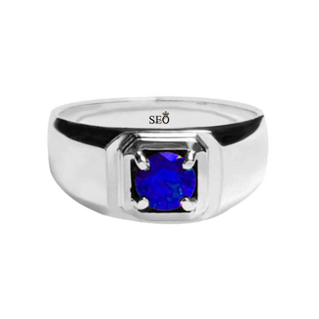 Seo Silver Jewelry Cincin Perak Single Pria Akik Diamond Zirconia Blue ｜ o-75