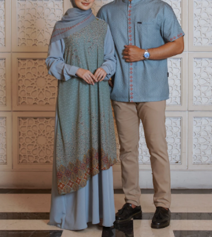 Elzatta Gamis Sarimbit Couple Geo Al-Bukhari Series Aqua Blue 4