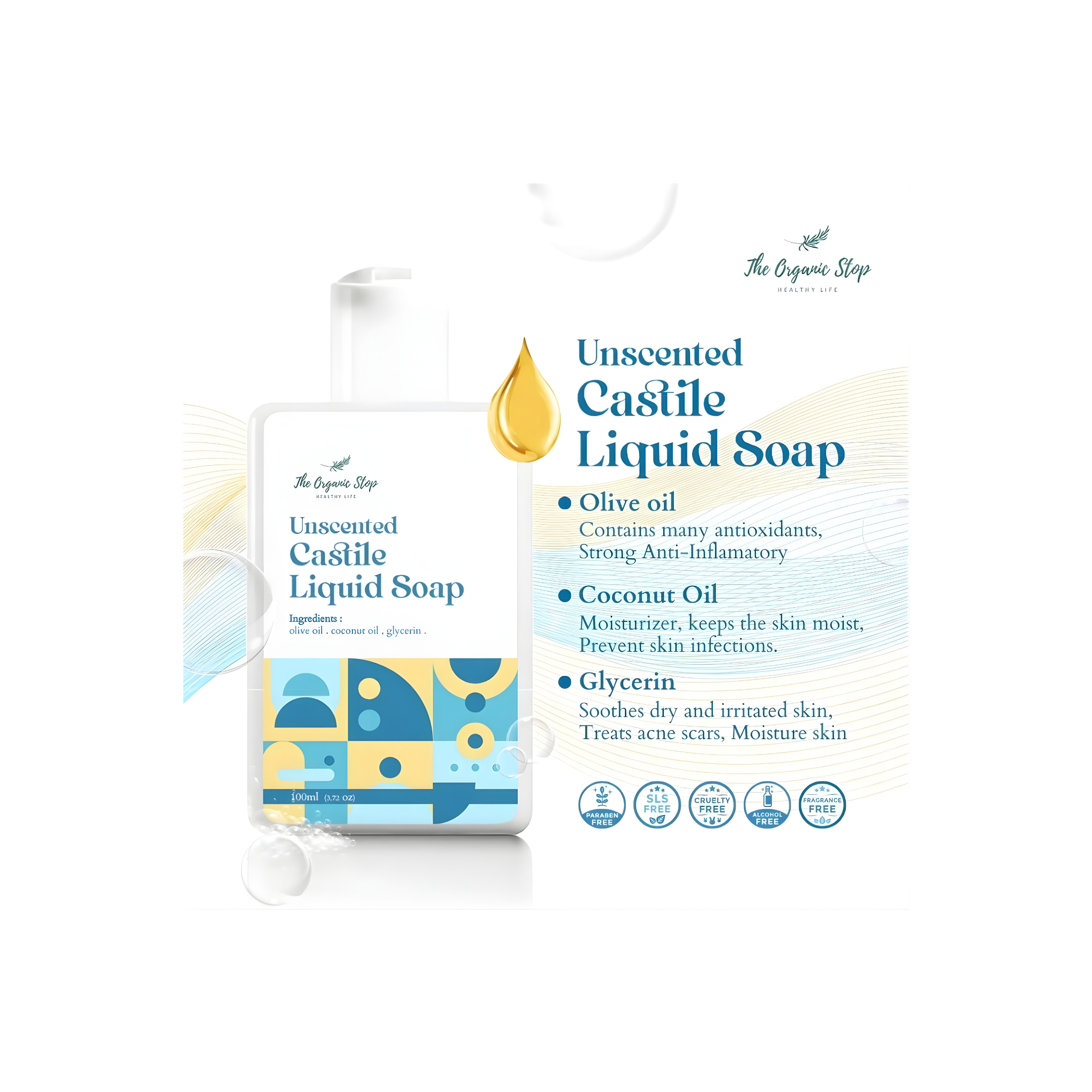 The Organic Stop Unscented Castile Liquid Soap