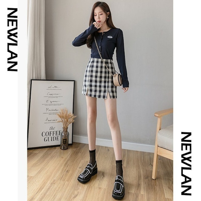 Rok Kotak Kotak Span Pendek Mini Skirt Korea 3