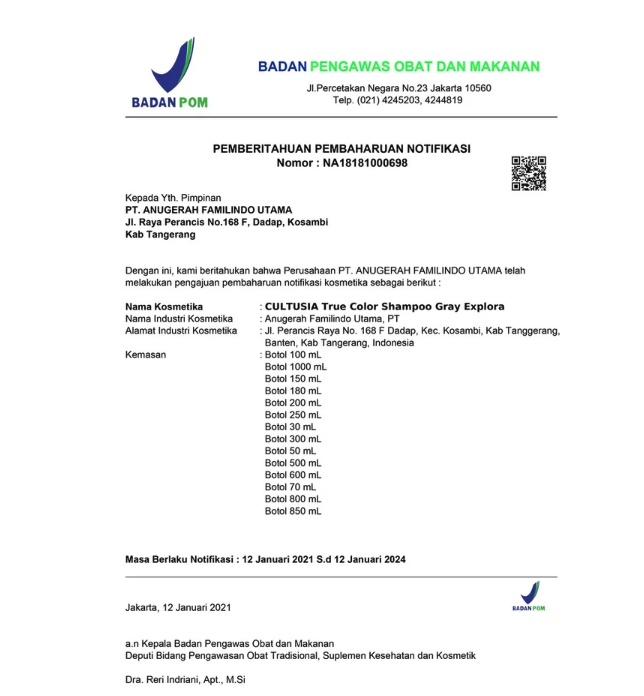 Anugerah Familindo Utama Cultusia True Color Shampo Grey Explora 