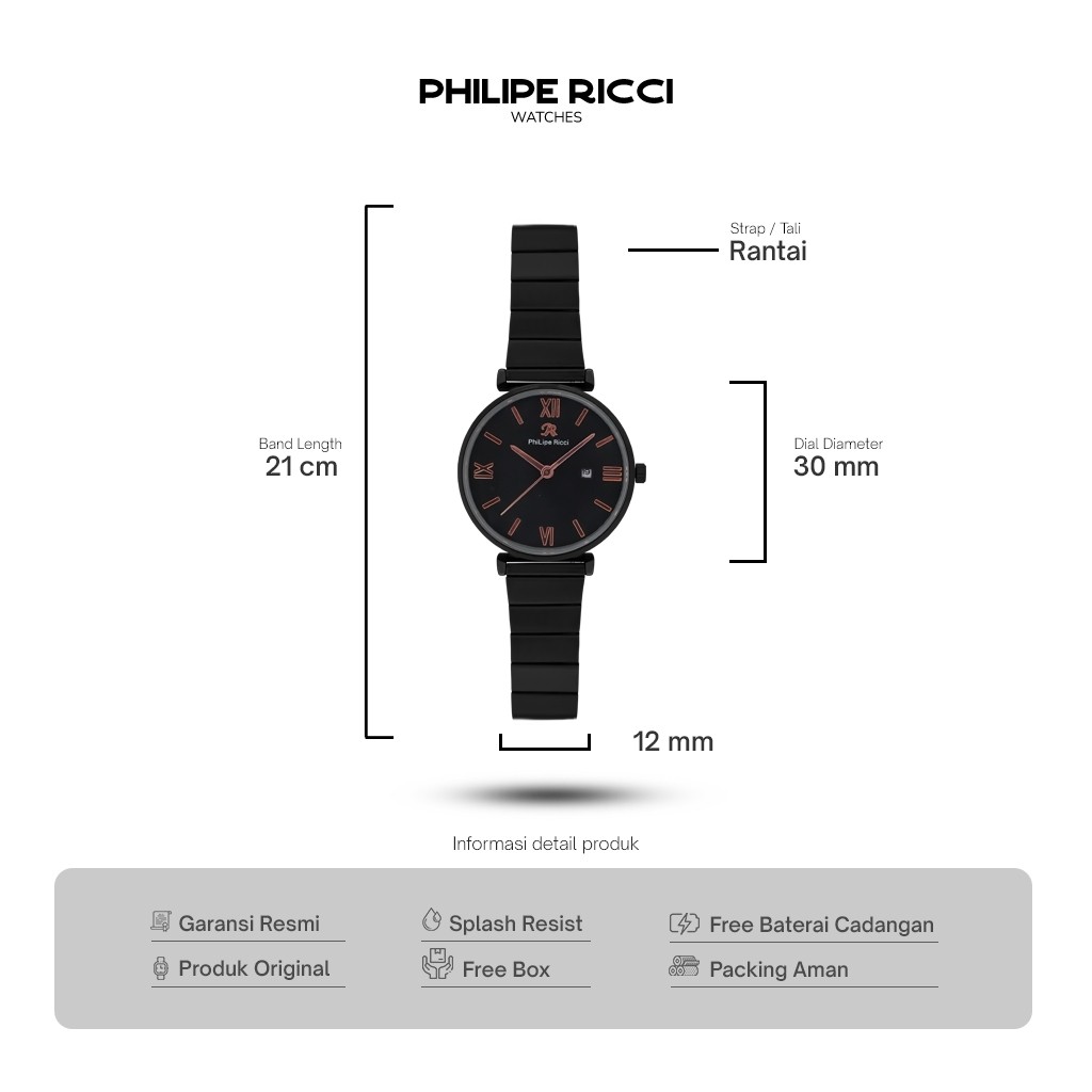 Jaya Sakti Grup PhiLipe Ricci Jam Tangan Wanita Rantai Kecil  7447