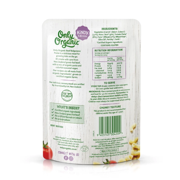 Only Organic Only Organic Beef Bolognese Pasta 
