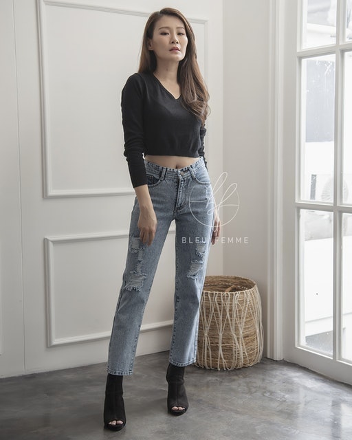 Boyfriend Jeans Ripped Furing Highwaist