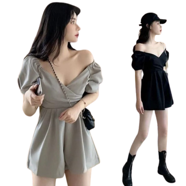  Korean Sabrina Jumpsuit Wanita 1127