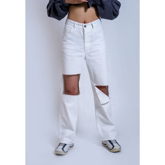 Hailey Wide Leg White Ripped Jeans 1