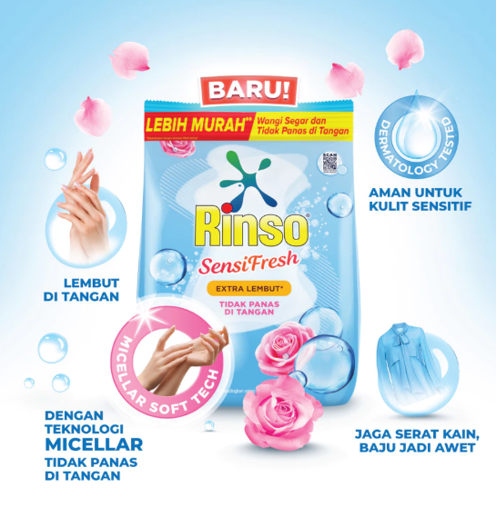 Unilever Indonesia Rinso SensiFresh Deterjen Bubuk Extra Lembut Micellar Soft