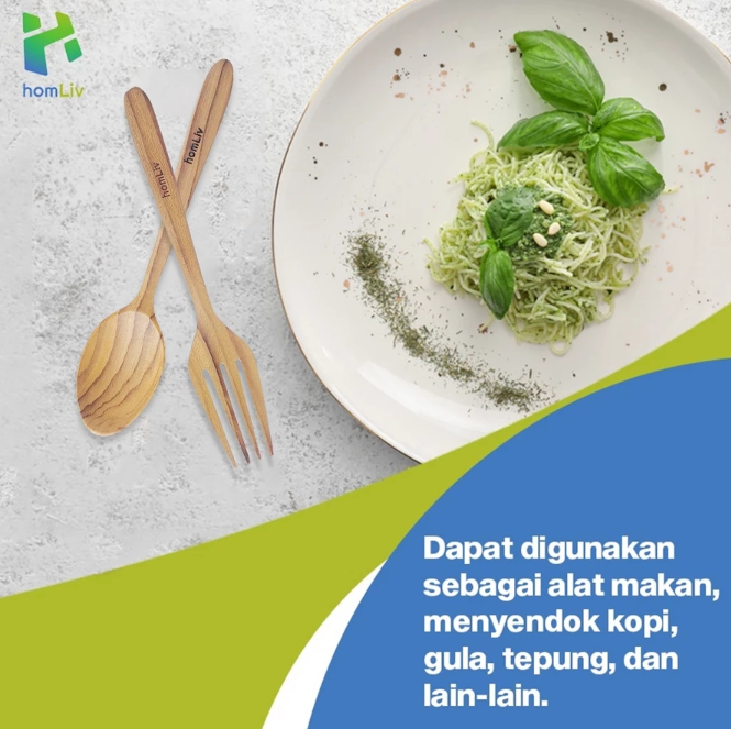  homLiv Sendok Garpu Kayu Set Carola Jati
