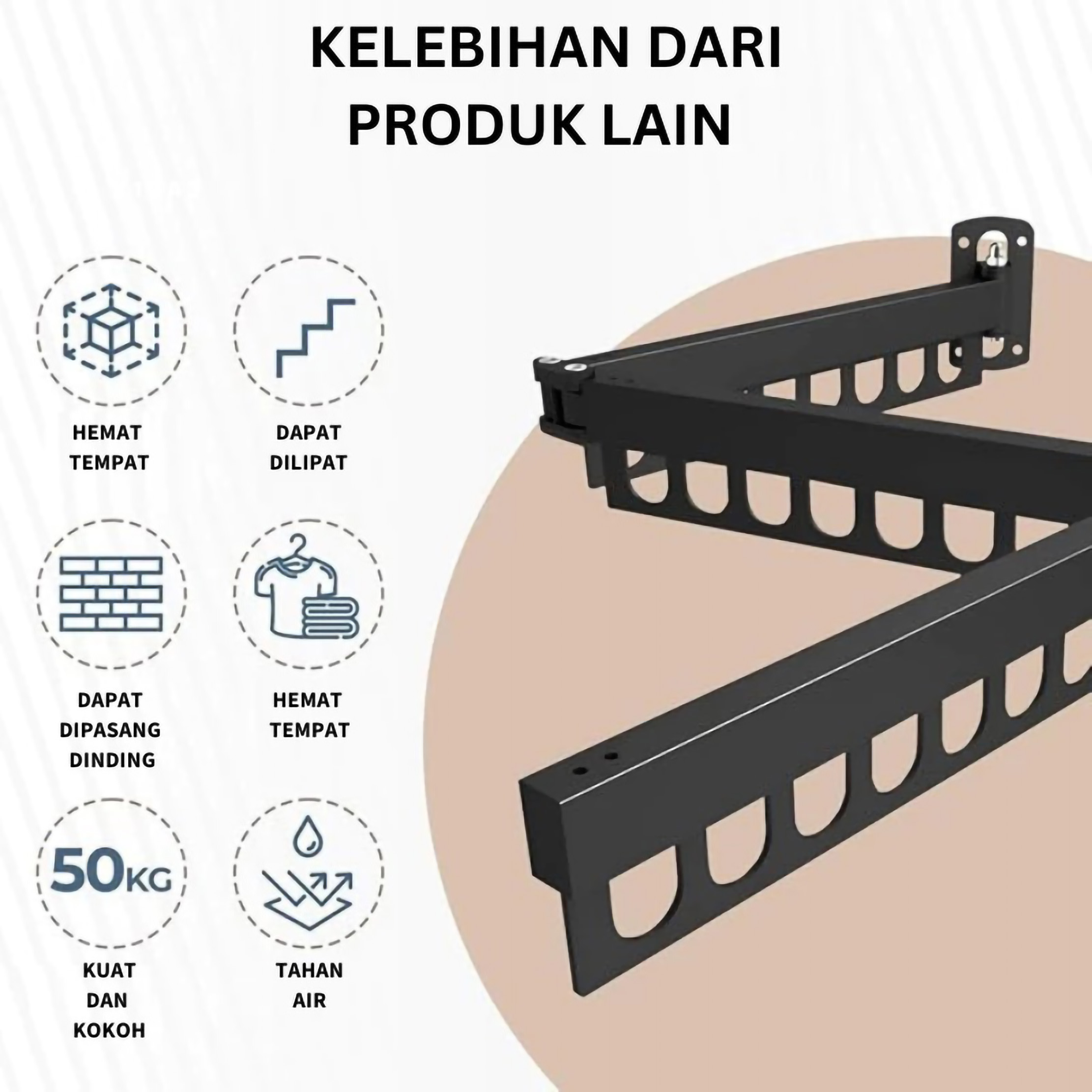  Barito Indo Jemuran Baju Lipat Hitam 3 Baris