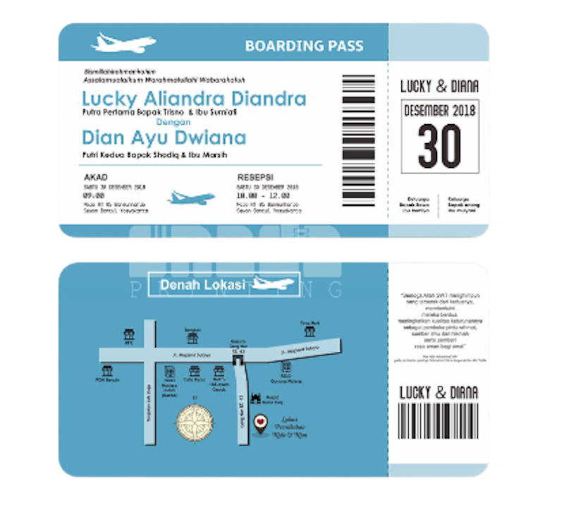 Snada Printing Undangan Pernikahan Tema Boarding Card 1