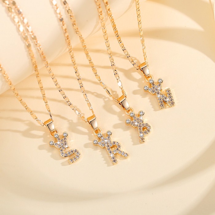 Lanme Jewelry  Kalung Titanium Wanita Huruf A-Z Gold Model Italy