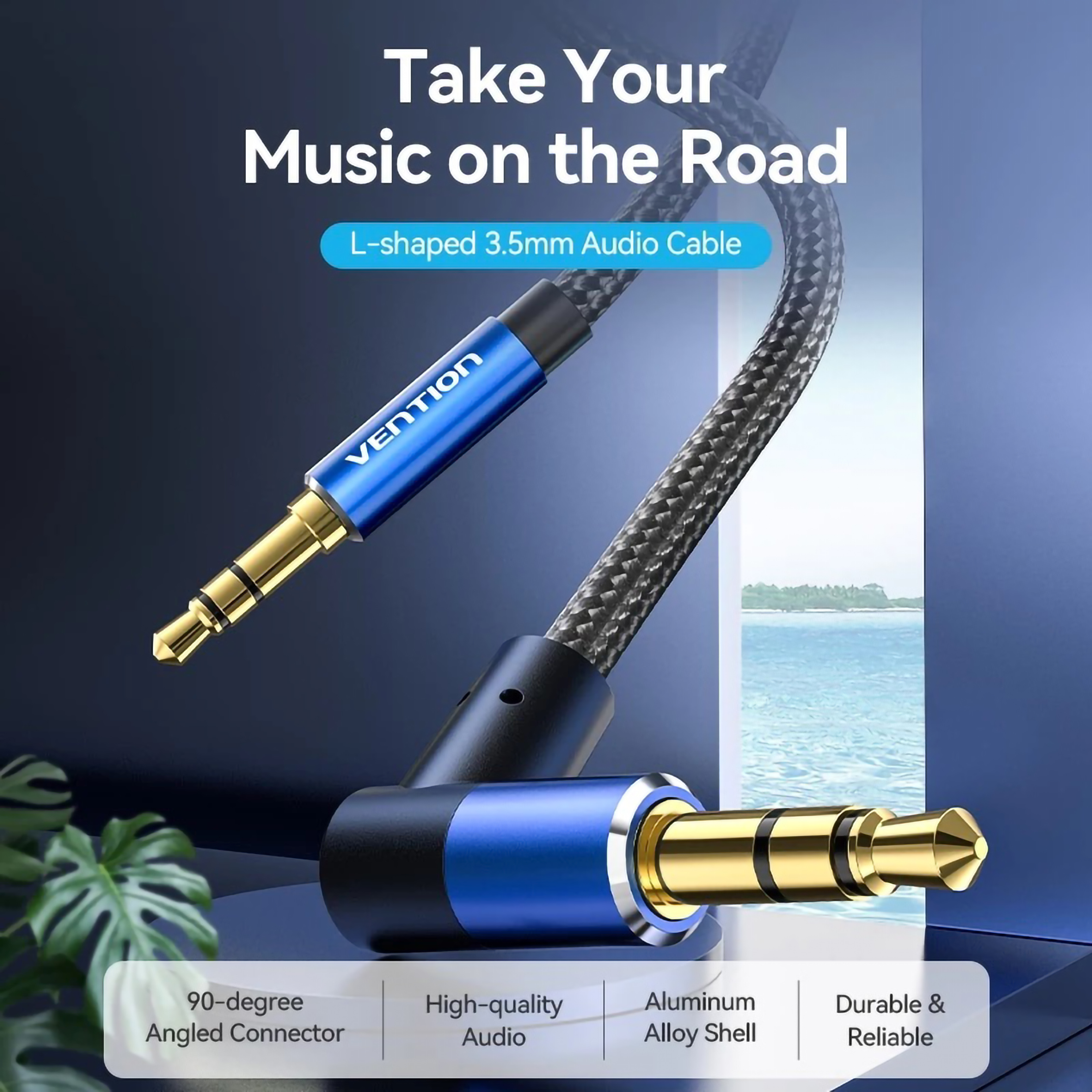 Zhejiang Vention Electronic Technology Group Vention Audio Cable Aux 3.5 mm L Shape Male to Male BAZL Black 1 meter