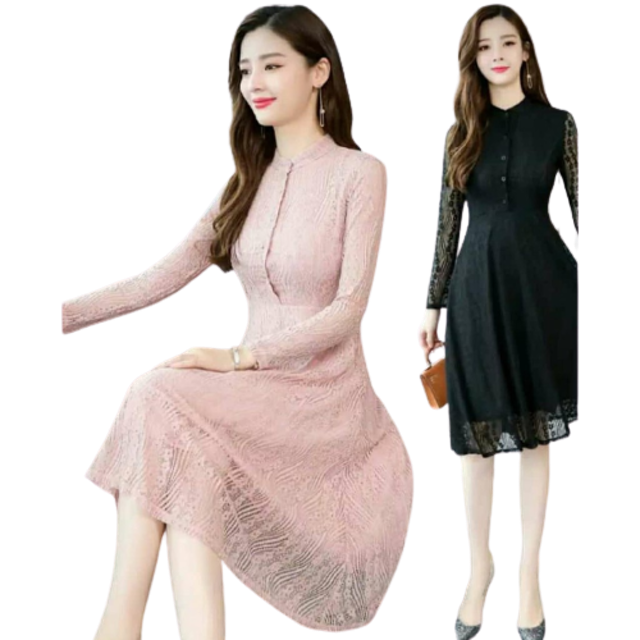Korean Fashion Long Sleeve Lace Dresses