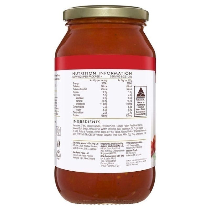 San Remo Pasta Sauce Tomato and Basil 2