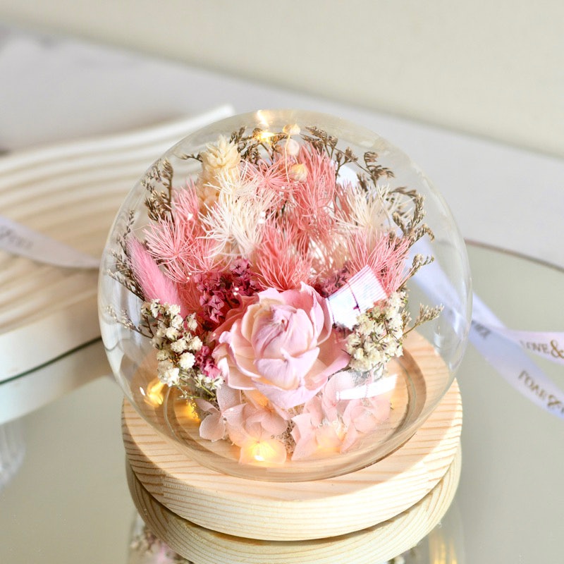 Preserved Flower Glass Dome Athens Blue White Garden 5