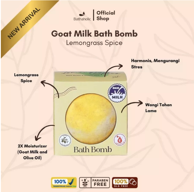  Bathaholic Goat Milk Bath Bomb Bubble Aromatherapy Lemongrass Spice