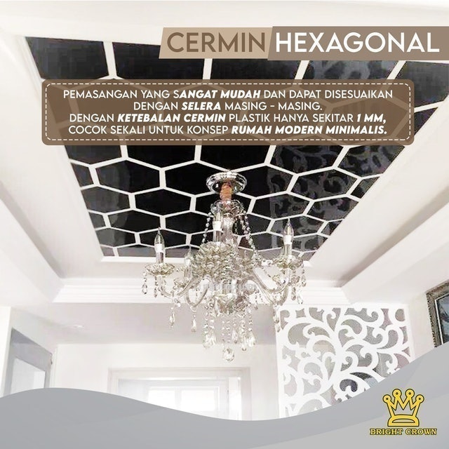 Bright Crown 12PCS Stiker Cermin Kaca Hiasan Dinding Hexagonal