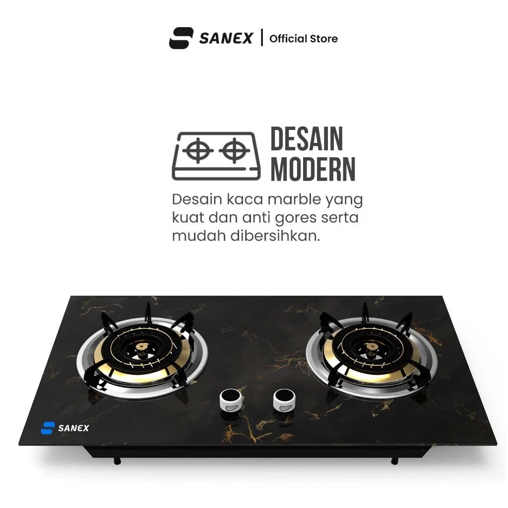 Indo Surya Kencana Sanex Kompor Gas Tanam 2 Tungku Marble Series SN-KT201