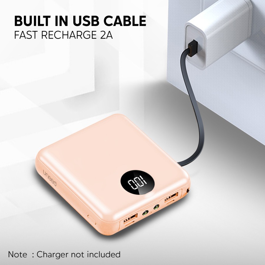 Uneed Indonesia UNEED Powerbank 10000mAh Built in Cable Fast Charging 2.1A UPB234