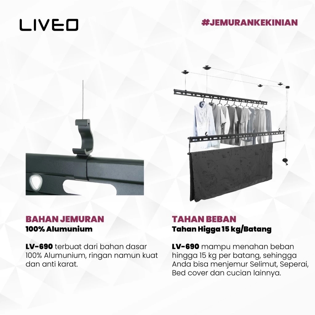 Prima Unggul Jaya Sentosa  Liveo Jemuran Lifting Baju Alumunium LV-690