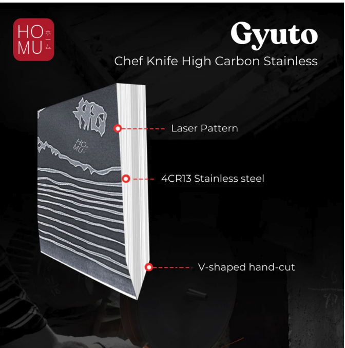 HOMU Gyuto Chef Knife Stainless Damascus