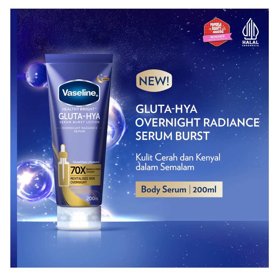 Unilever Indonesia Vaseline® Healthy Bright Gluta-Hya Serum Burst Lotion Overnight Radiance Repair 