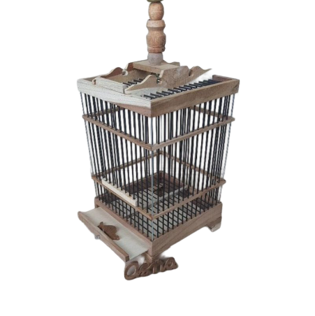 Sangkar Burung Kecil Jati Bambu Ruji Hitam