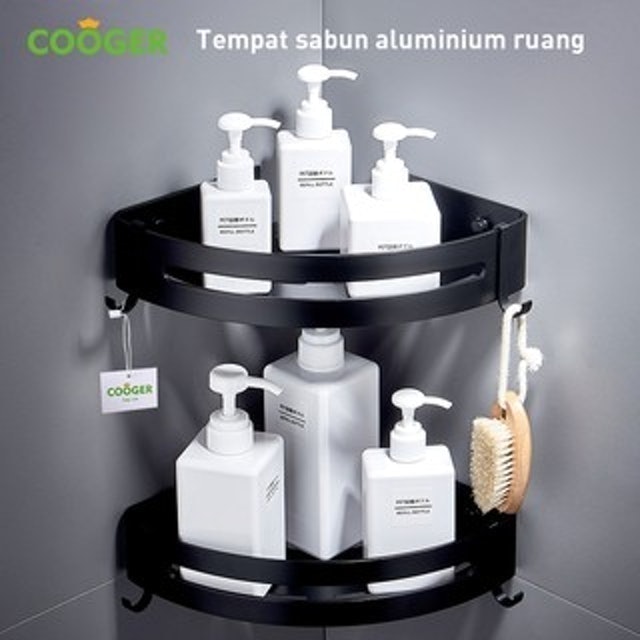COOGER Rak Kamar Mandi Sudut Aluminium 1 Susun Tempel Dinding