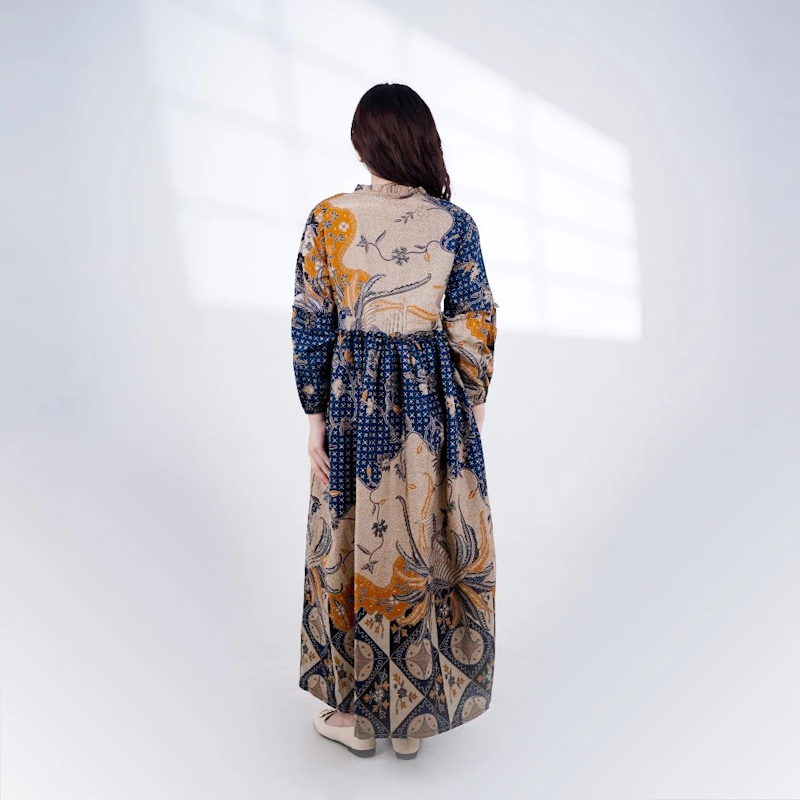 Batik Trusmi Gamis Batik Alisan Motif Burung Kombinasi 3